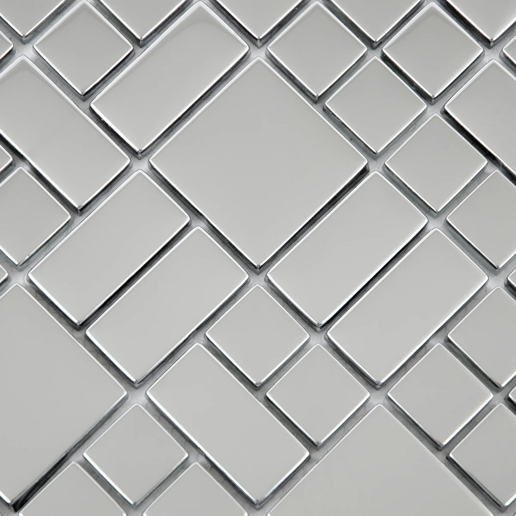 Mosaïque en aluminium chrome mix carré zoomé détails