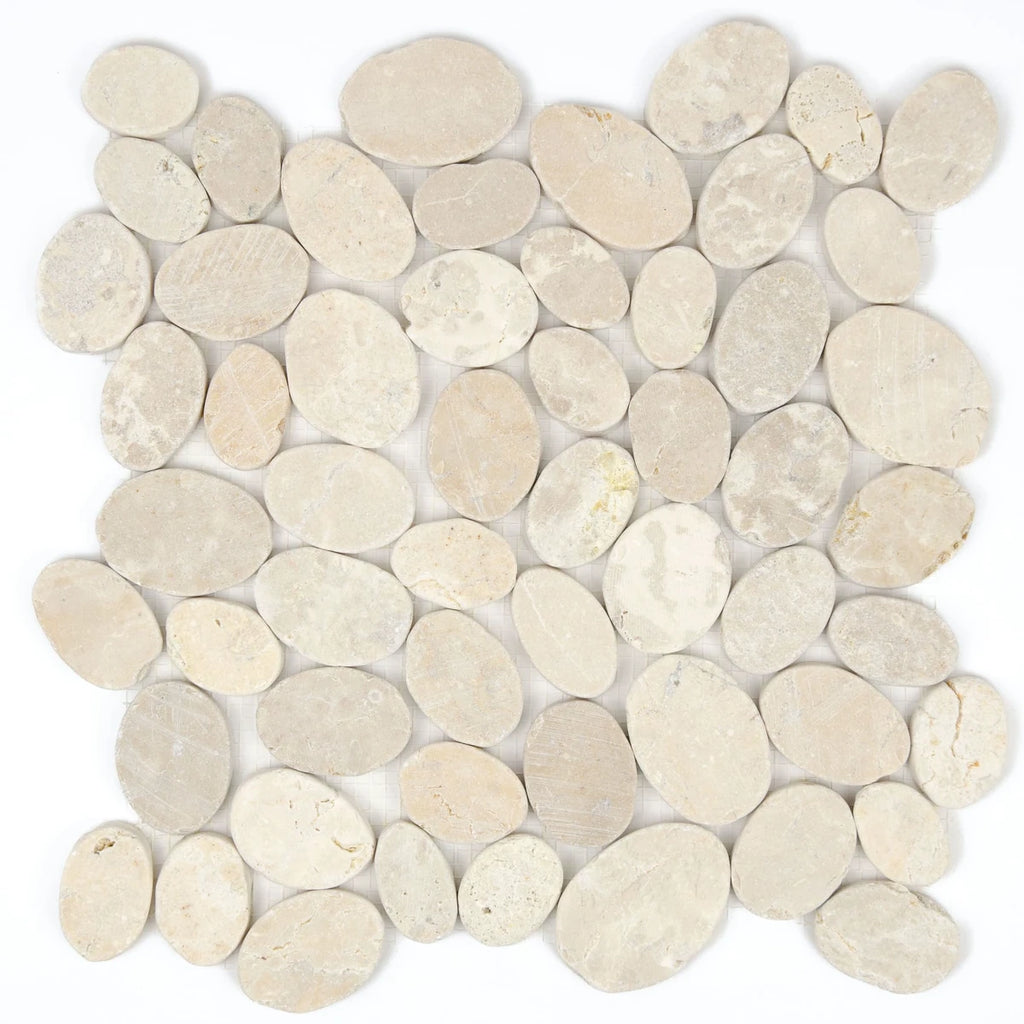 Mosaïque marbre galet scie crème 30x30x0,9 cm vue principale