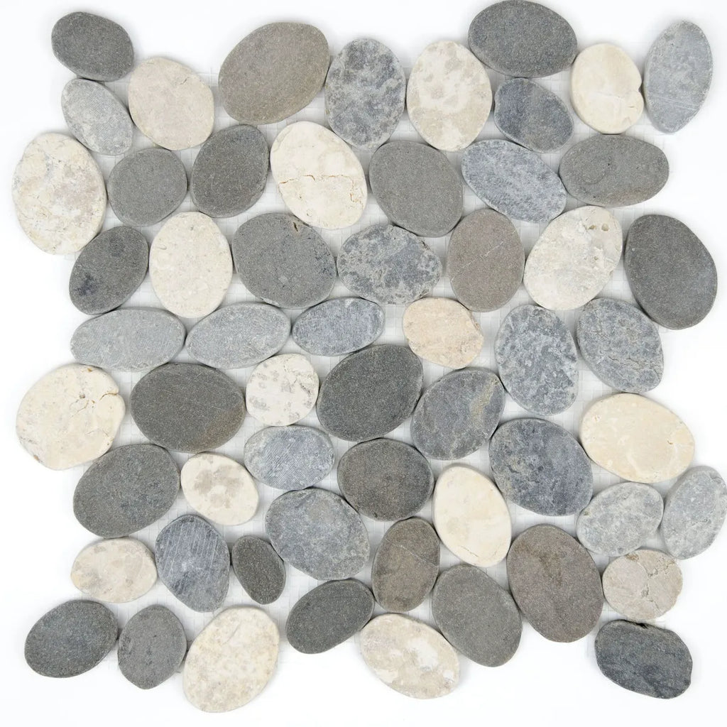 Mosaïque marbre galet scie gris 30x30x0,9 cm vue principale