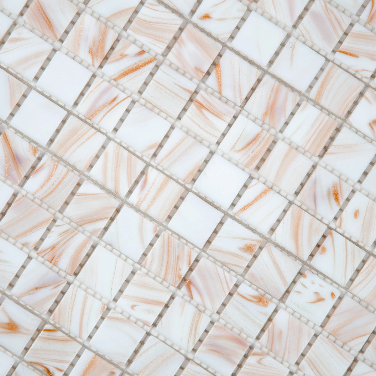 Mosaïque en pâte de verre aurore  blanc rose sur trame nylon détails