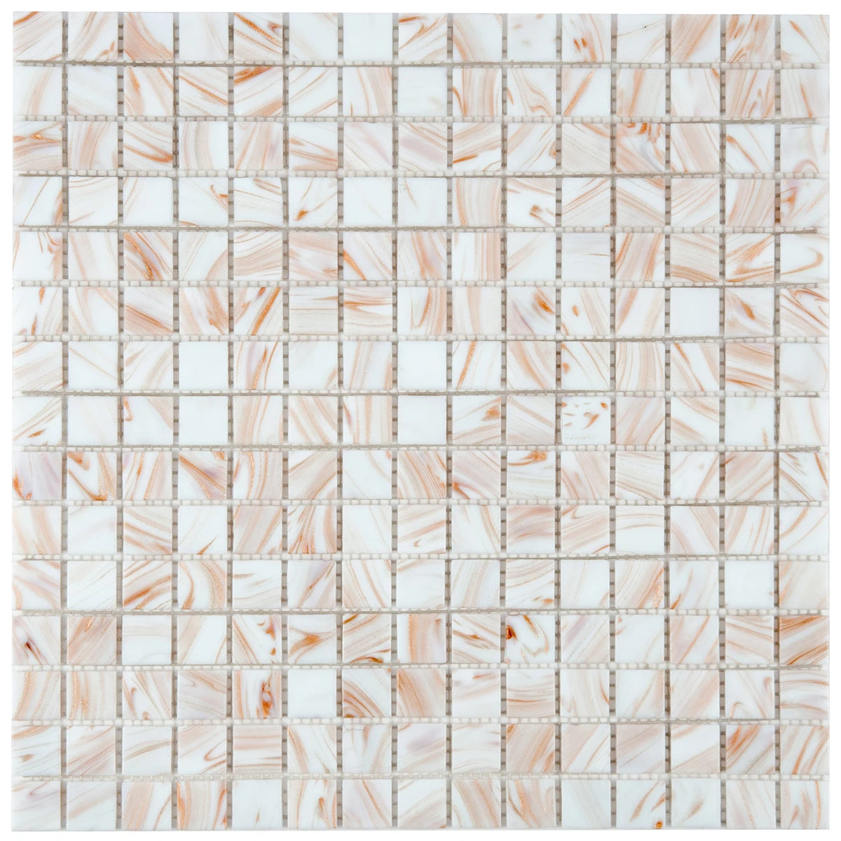 Mosaïque en pâte de verre aurore  blanc rose sur trame nylon photo produit
