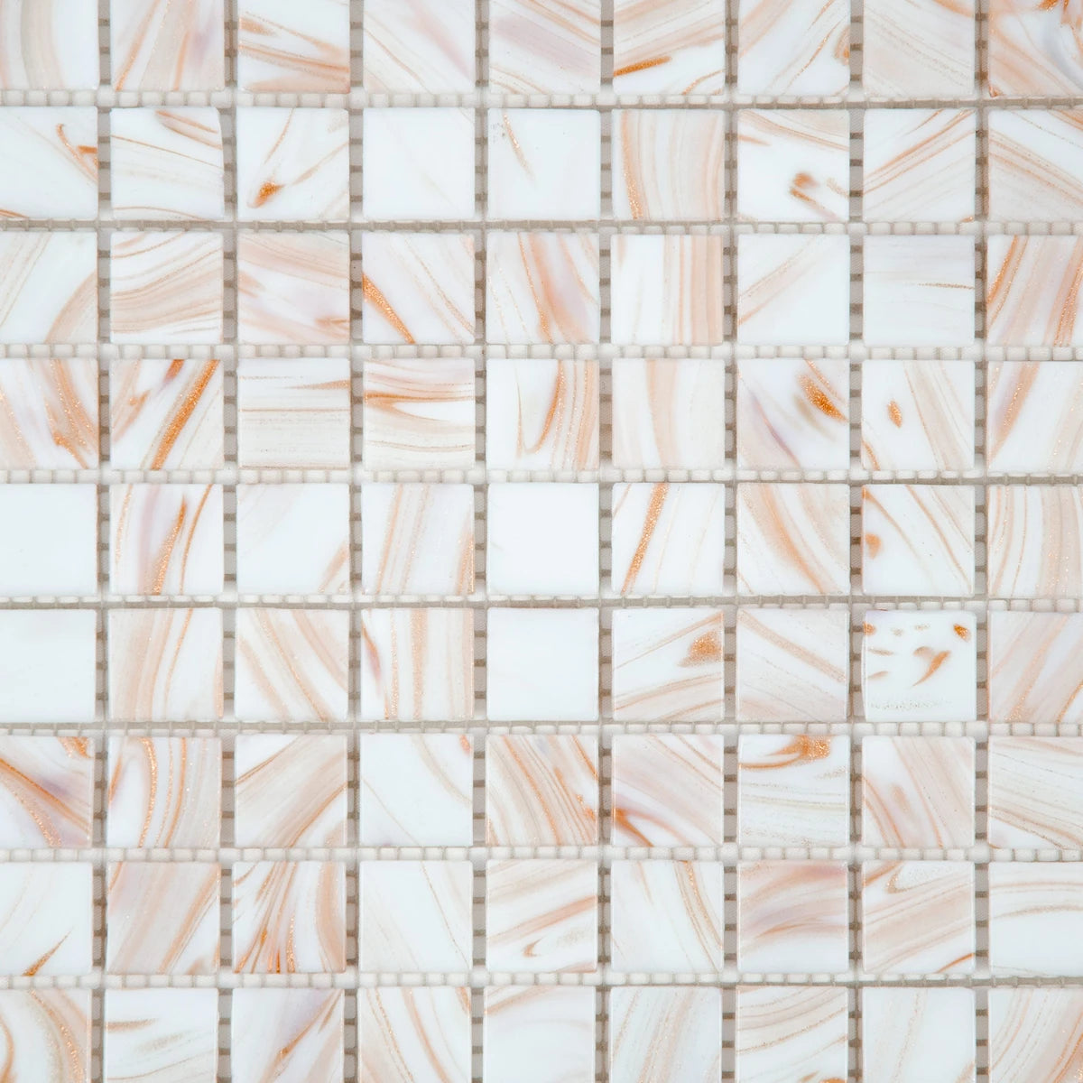 Mosaïque en pâte de verre aurore  blanc rose sur trame nylon zoomé
