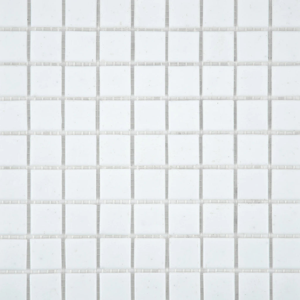 Mosaïque en pate de verre blanc sur trame nylon photo produit zoomé
