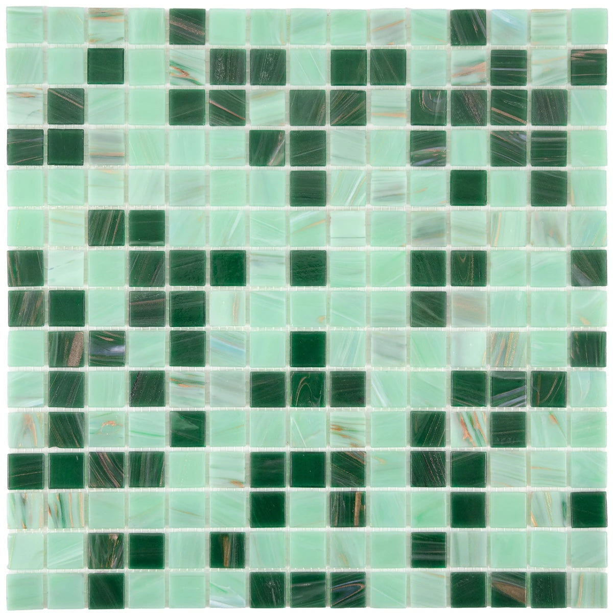 Mosaïque en pâte de verre vert avec reflets dorée brillant