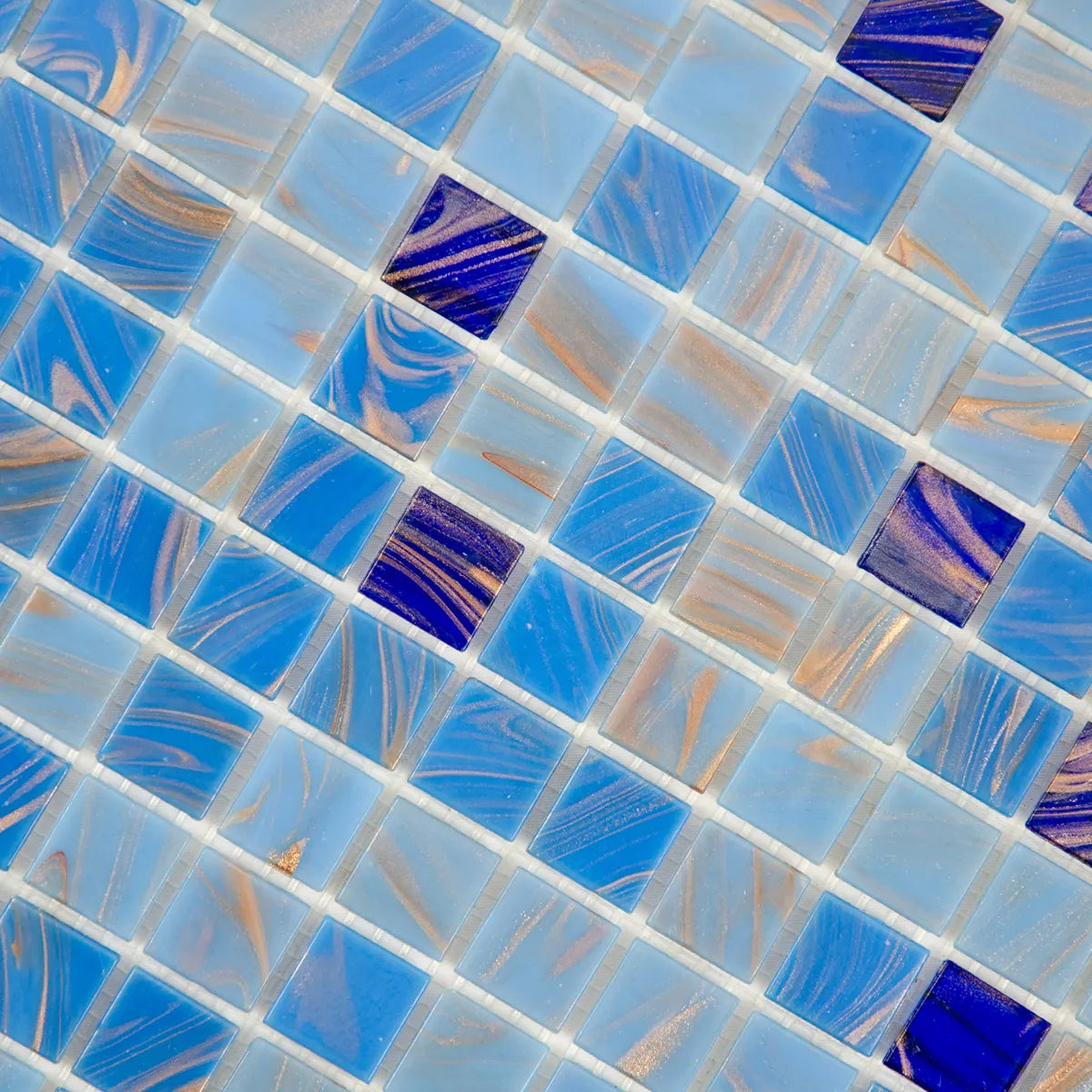 Mosaïque en pâte de verre bleu avec reflets dorée brillant haut