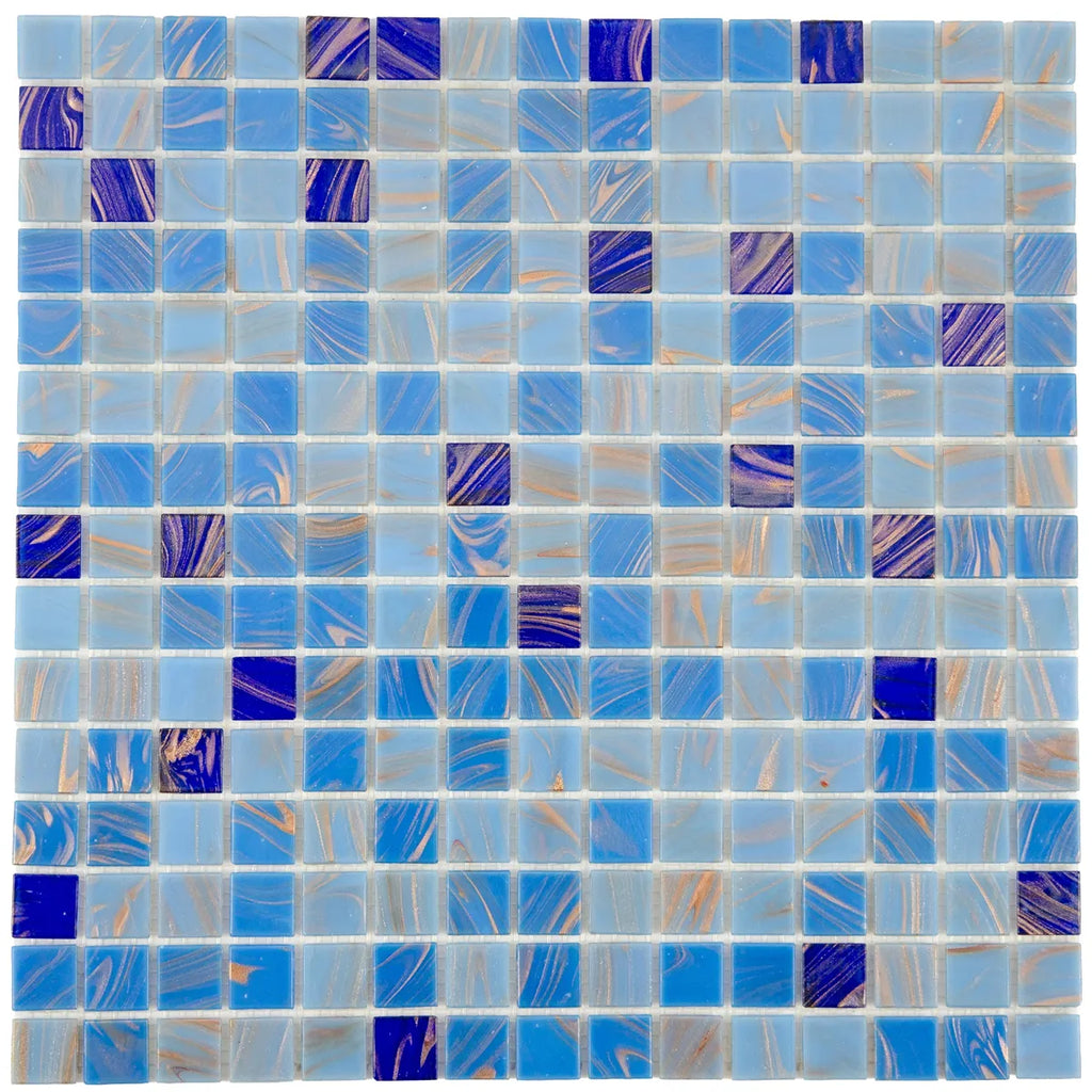 Mosaïque en pâte de verre bleu avec reflets dorée brillant