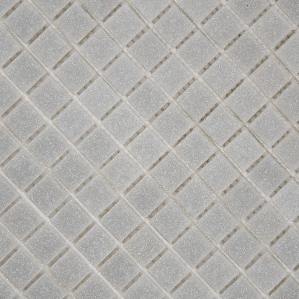 Mosaïque en pâte de verre couleur gris taupe sur trame nylon perspective haut
