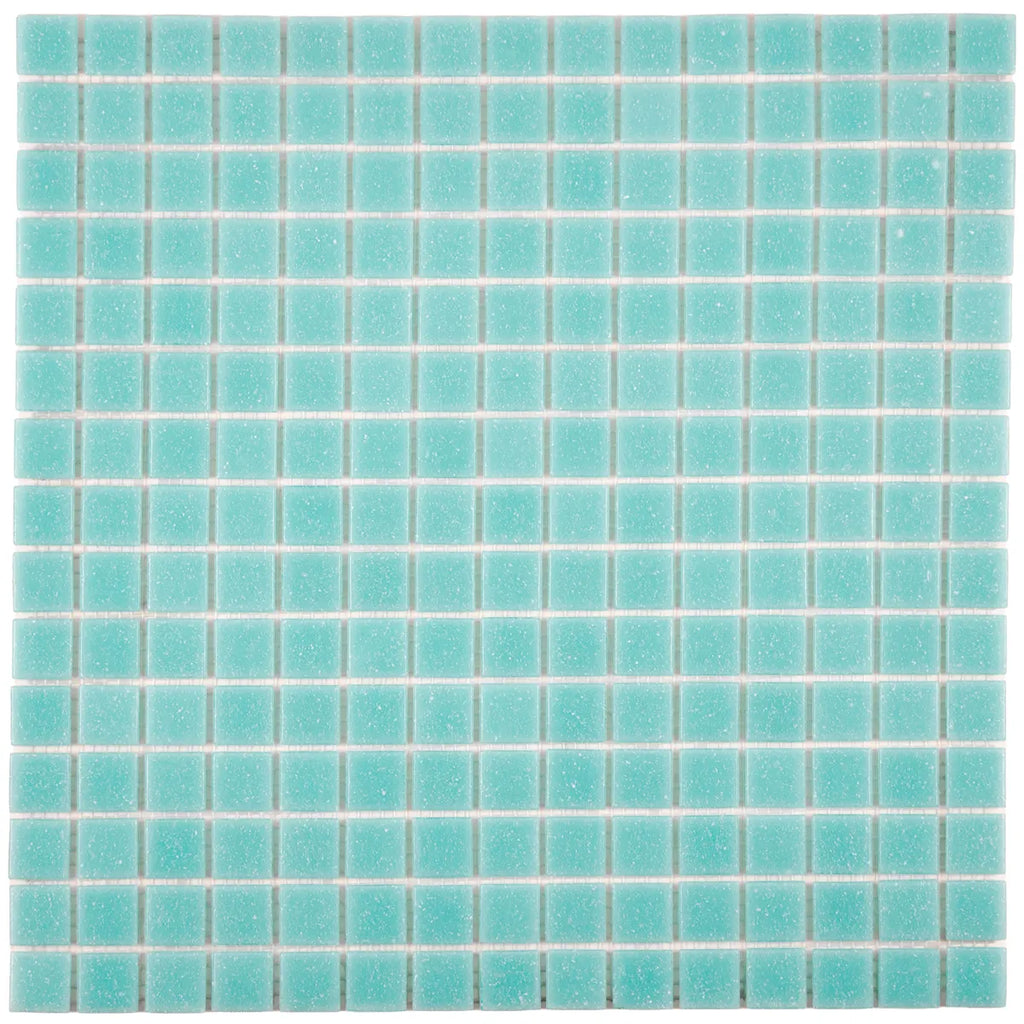 Mosaïque en pâte de verre turquoise sur trame nylon