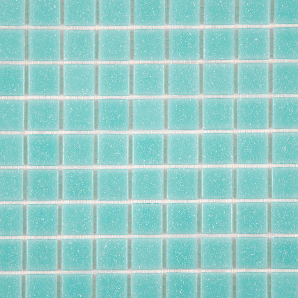 Mosaïque en pâte de verre turquoise sur trame nylon zoom