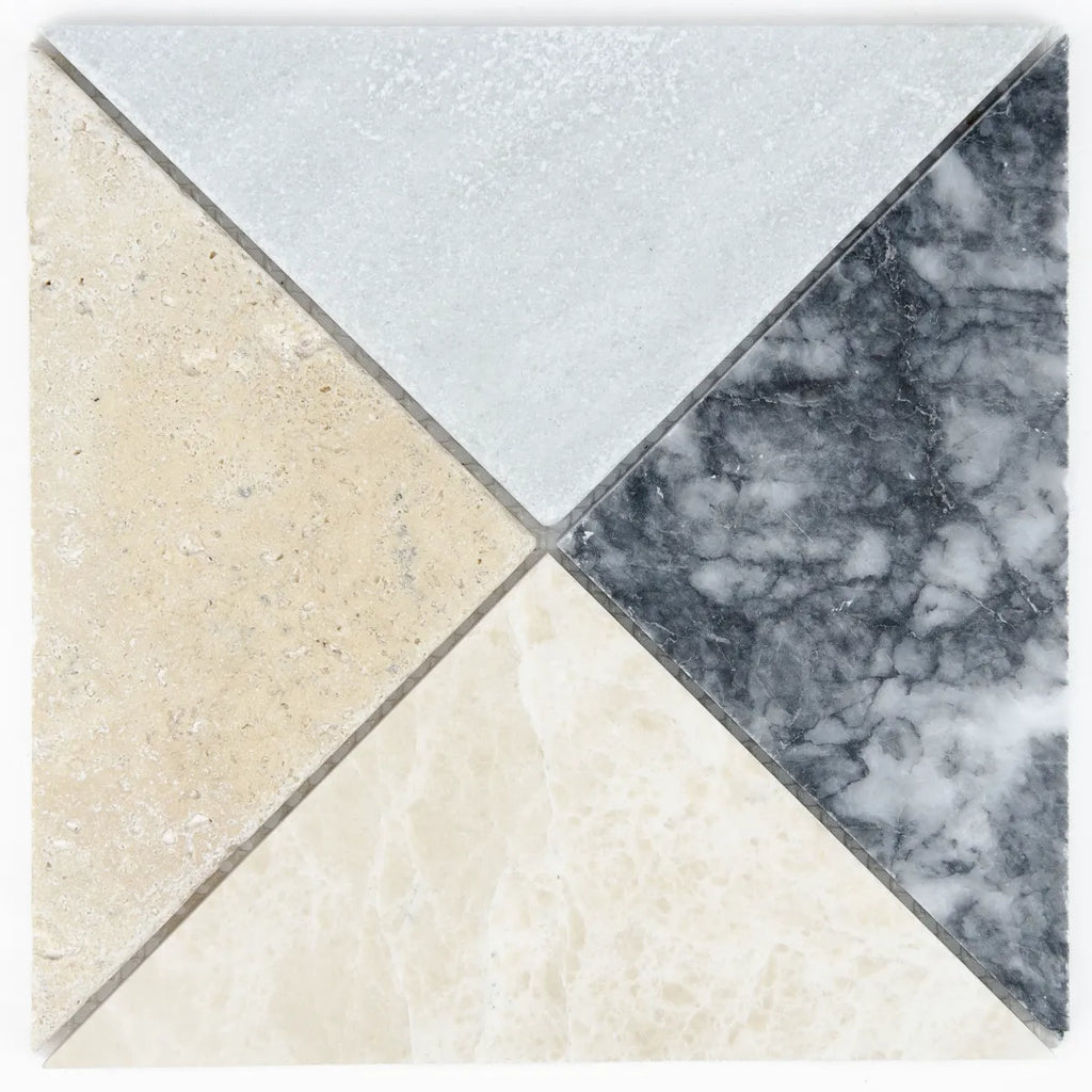 Mosaïque marbre travertin arlequin motif A 20x20 cm carreaux