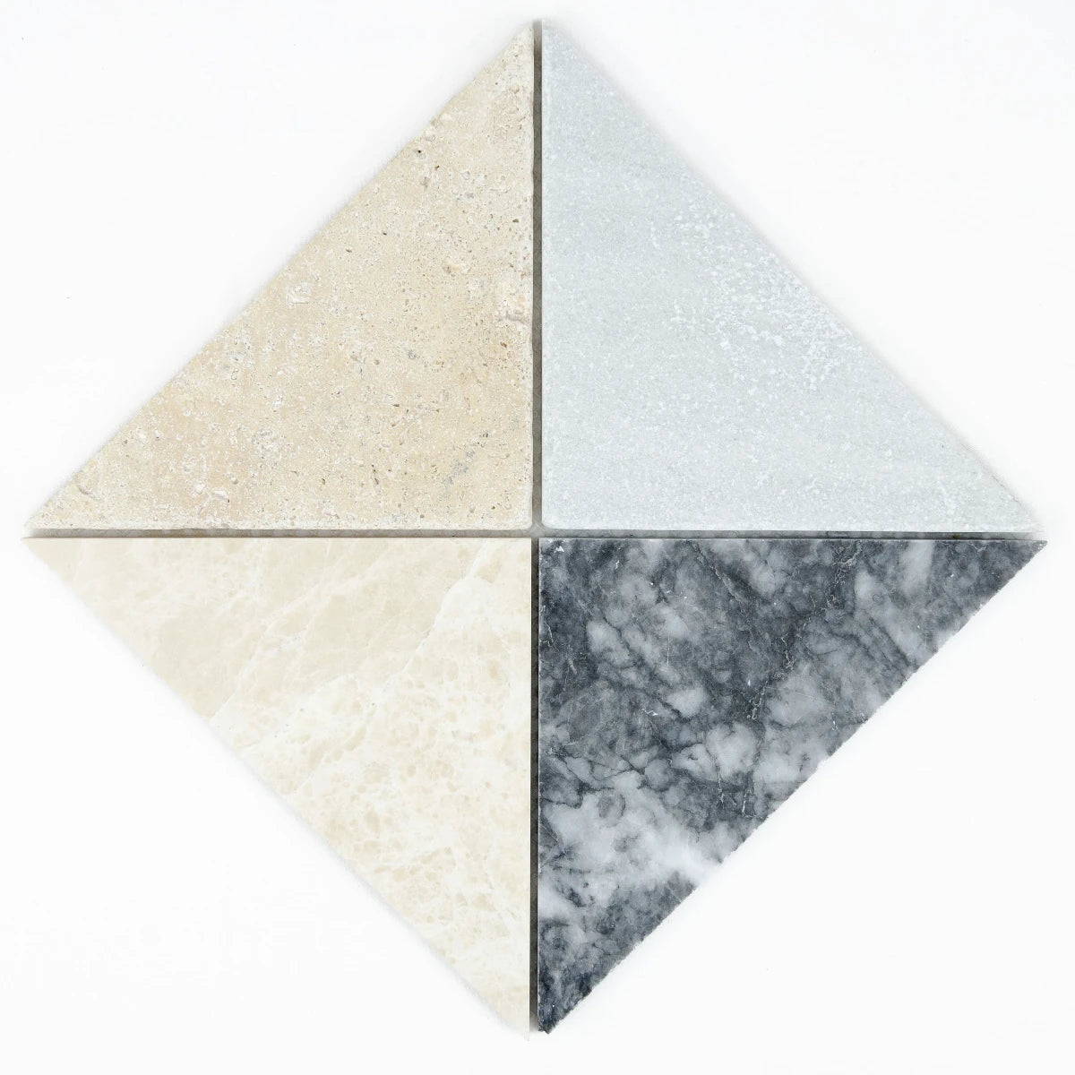Composition mosaïque arlequin marbre travertin perspective carreaux