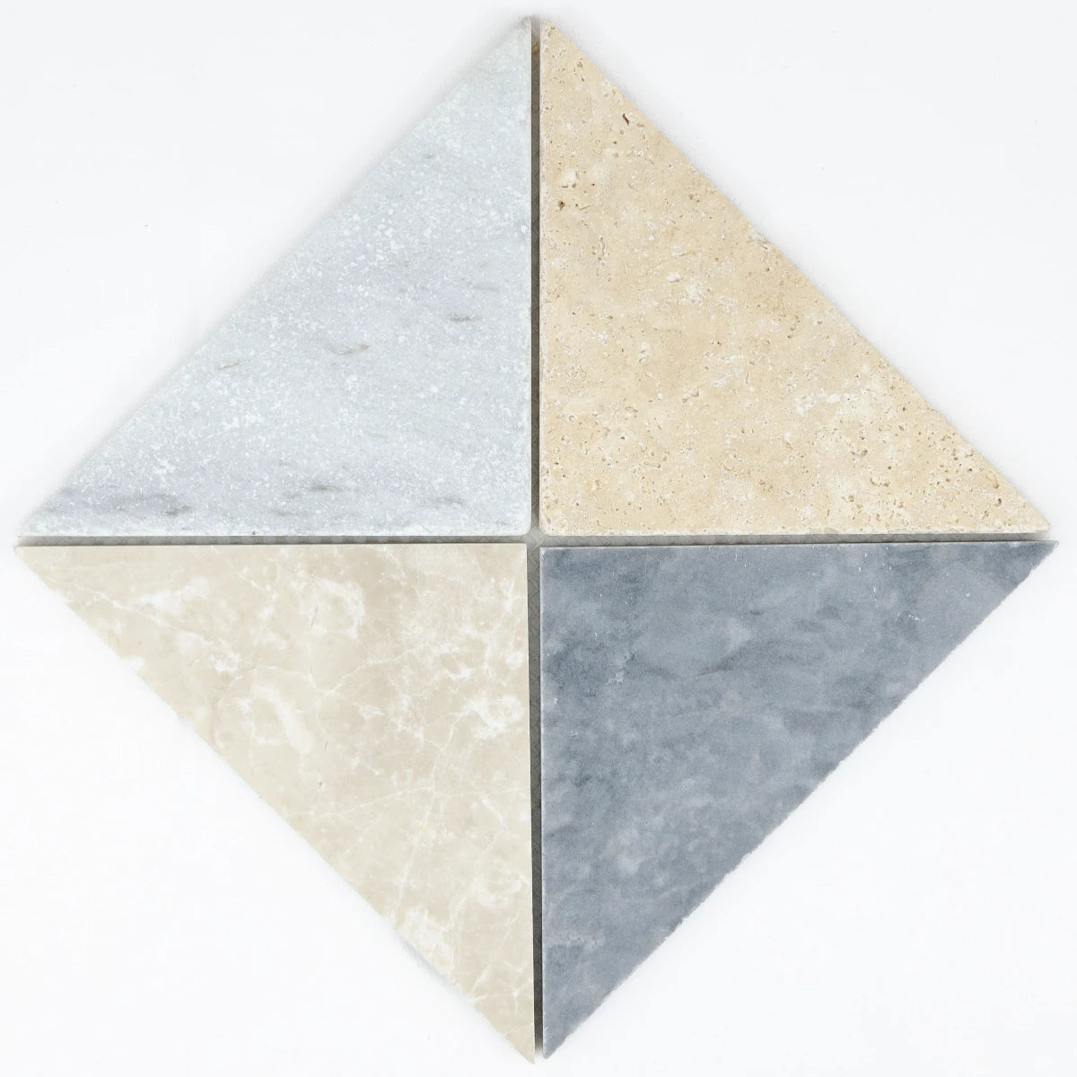 Composition mosaïque arlequin B marbre travertin perspective carreaux