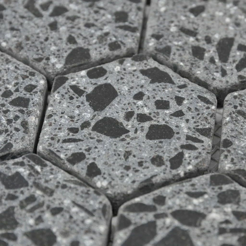 Texture et rendu de la Mosaïque Hexagone Terrazzo Black