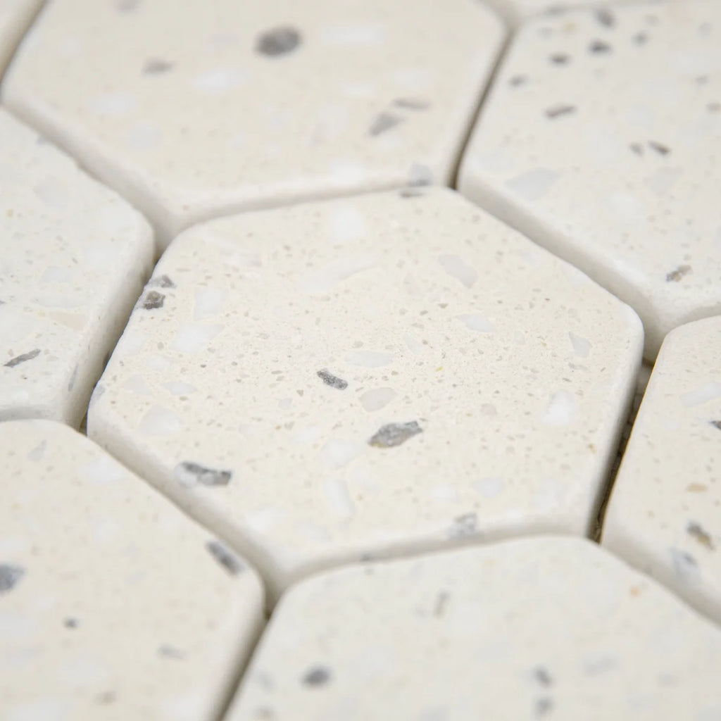 Texture et rendu de la Mosaïque Hexagone Terrazzo Ivoire