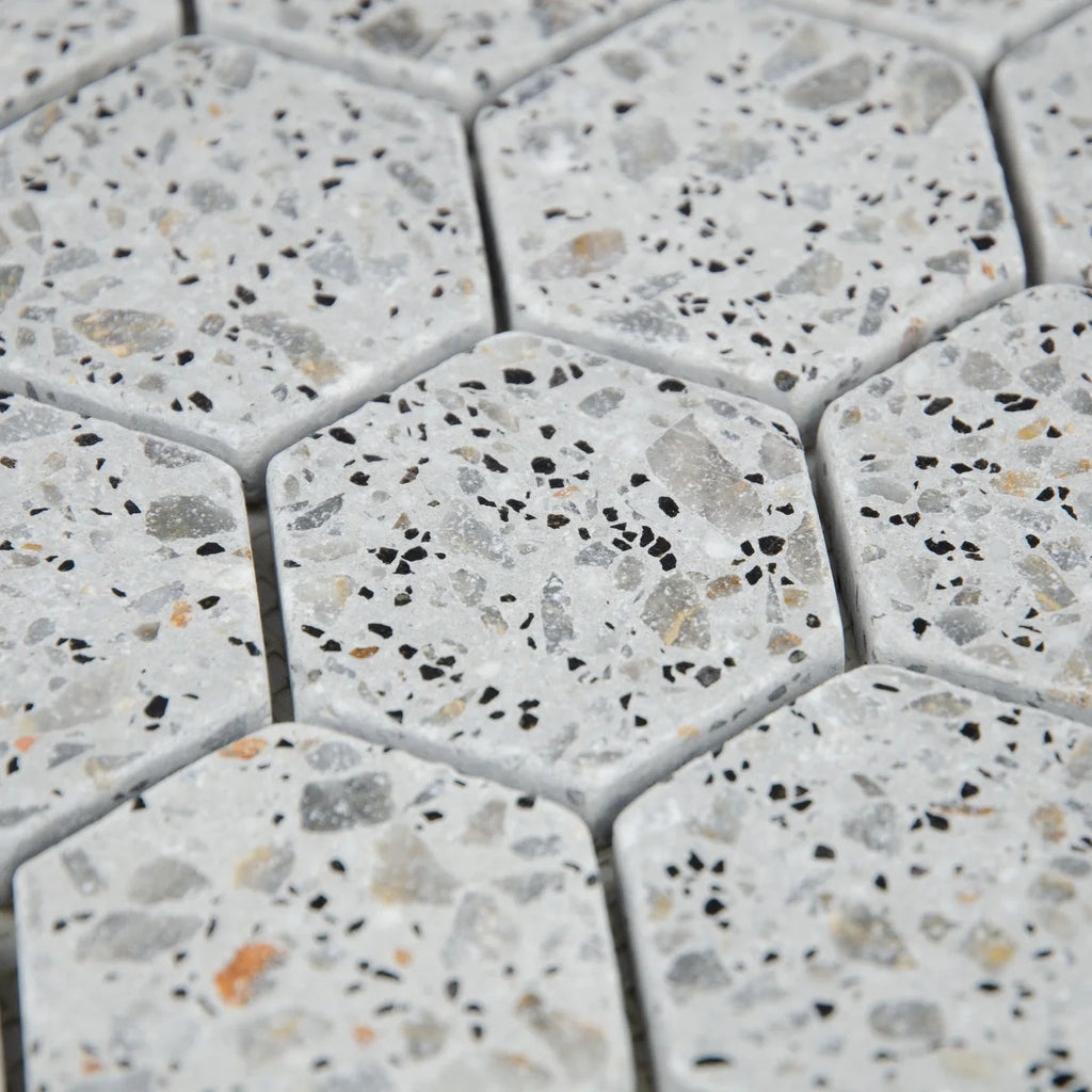 Texture et rendu de la Mosaïque Hexagone Terrazzo Light Grey