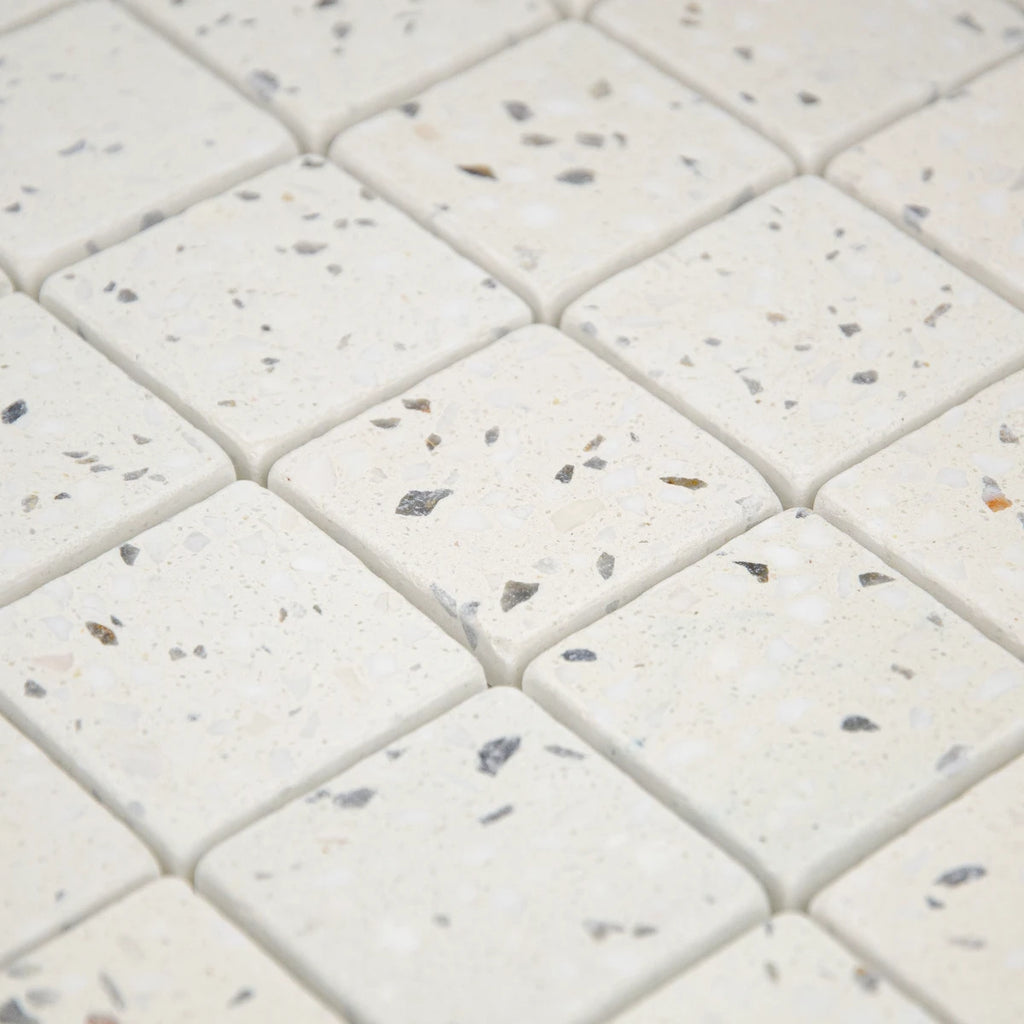 Vue en perspective et mise en situation de la Mosaïque Terrazzo Ivoire
