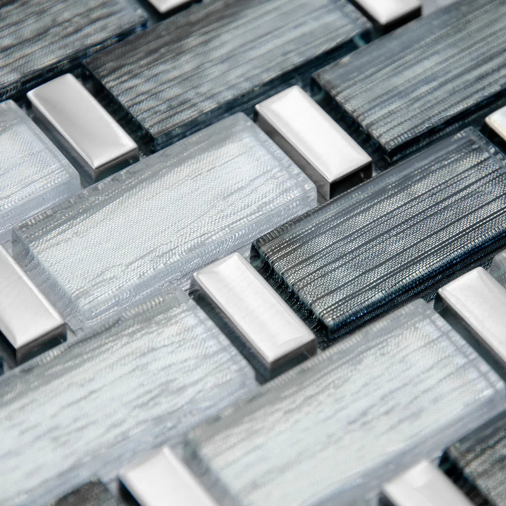 mosaïque en verre a aluminium gris format barrette détails