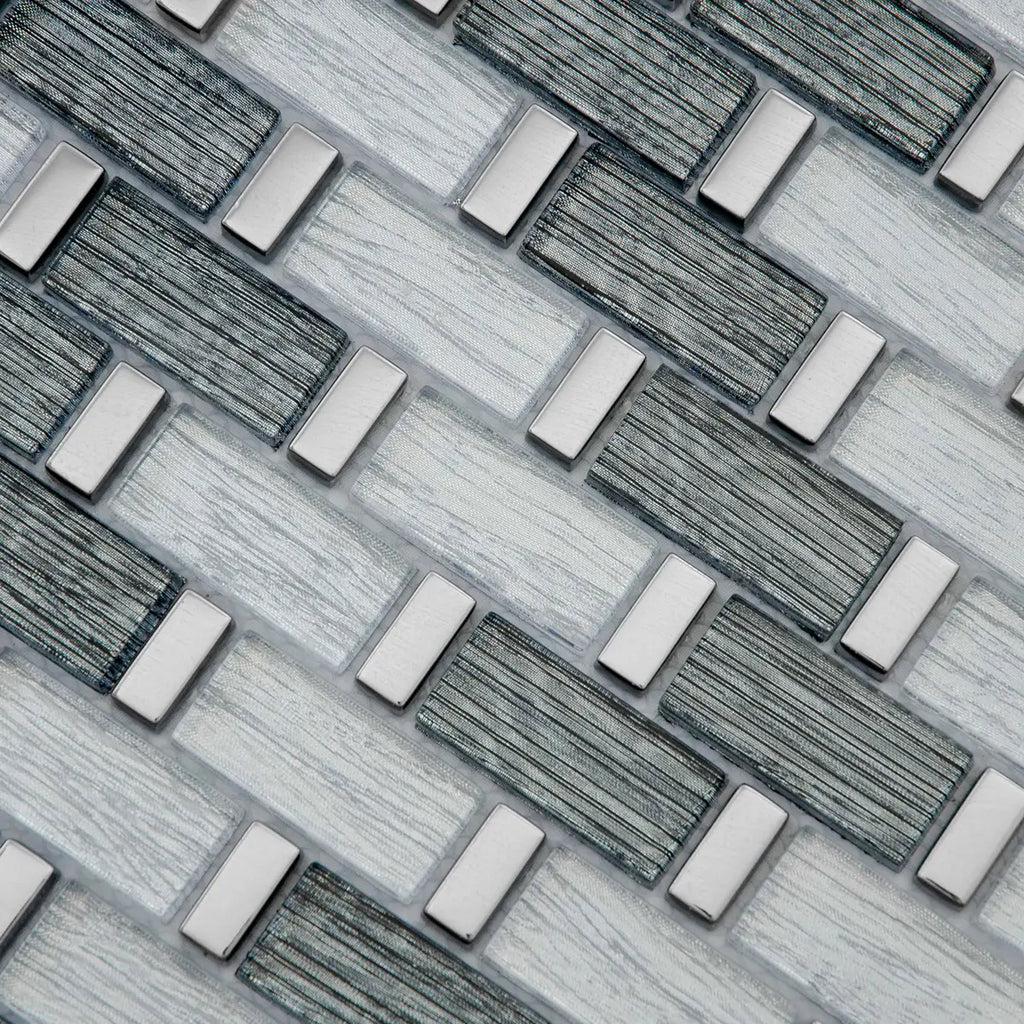 mosaïque en verre a aluminium gris format barrette zoomé perspective