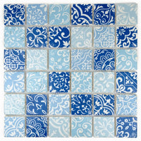 Mosaïque travertin bleu motifs baroques 4,8x4,8 cm vue principale