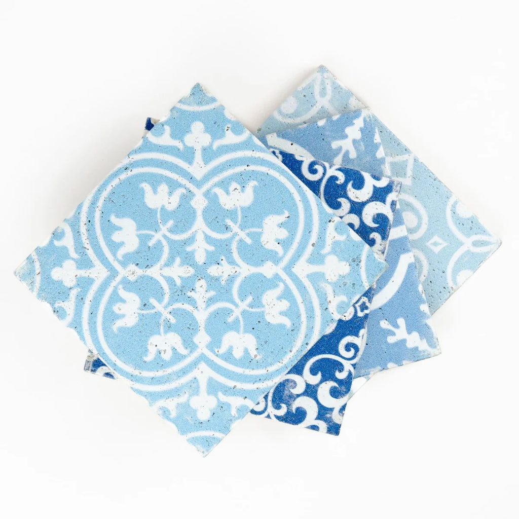 Carreau travertin bleu baroques fantaisie mosaïque composition mixte