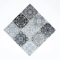 Composition mosaïque travertin gris arrangement perspective tesselles