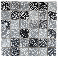 Mosaïque travertin gris motifs baroques 4,8x4,8 cm vue principale