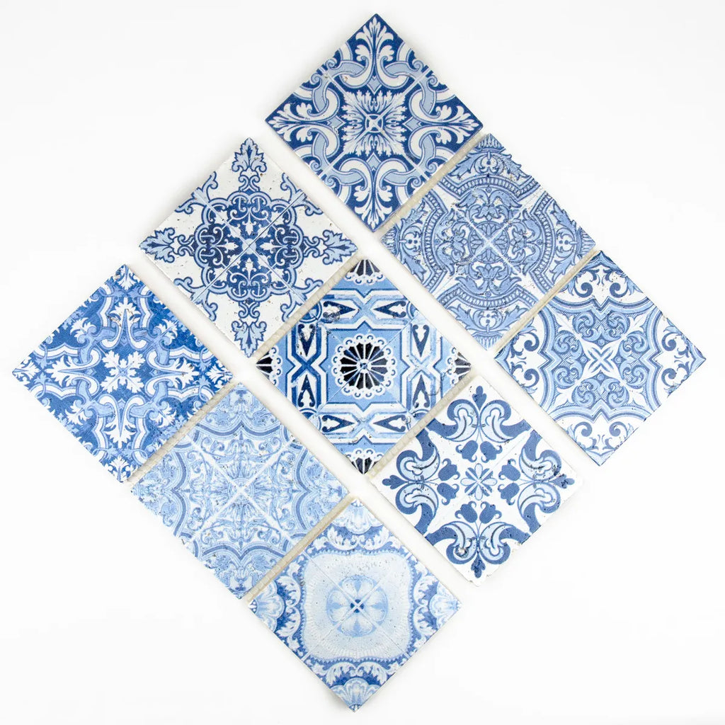 Mosaïque travertin Renaissance bleu 10x30,5 cm perspective pose application