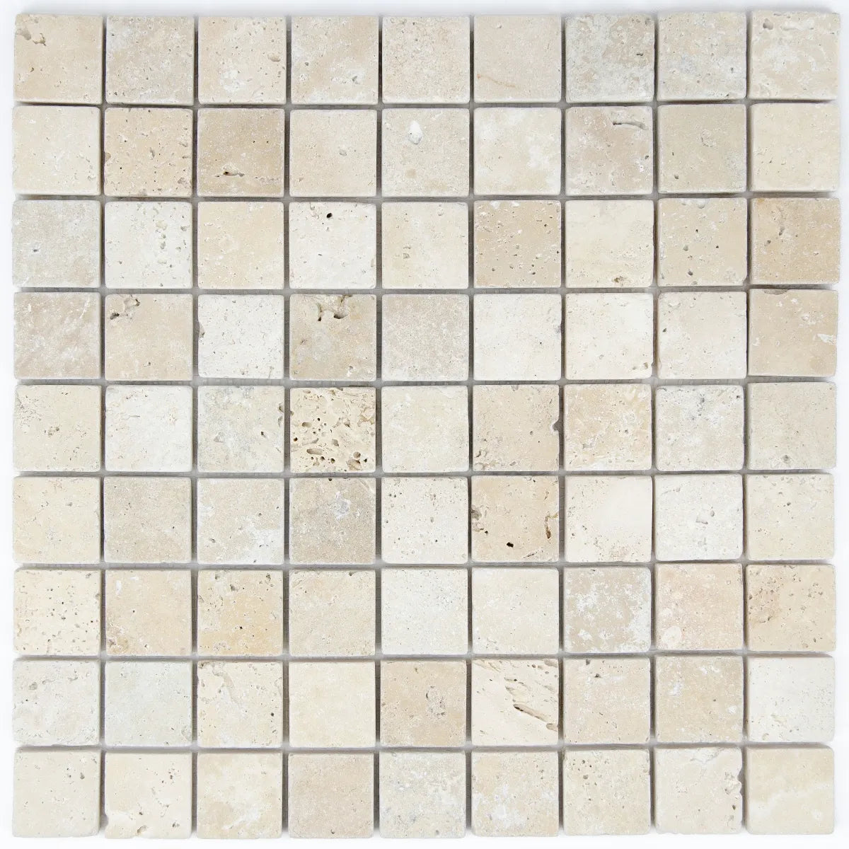 Mosaïque travertin ivoire 3,2x3,2 cm carreaux petits formats vue principale