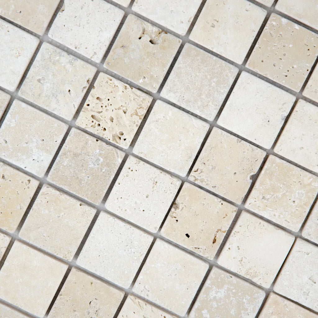 Mosaïque travertin ivoire relief perspective composition carreaux