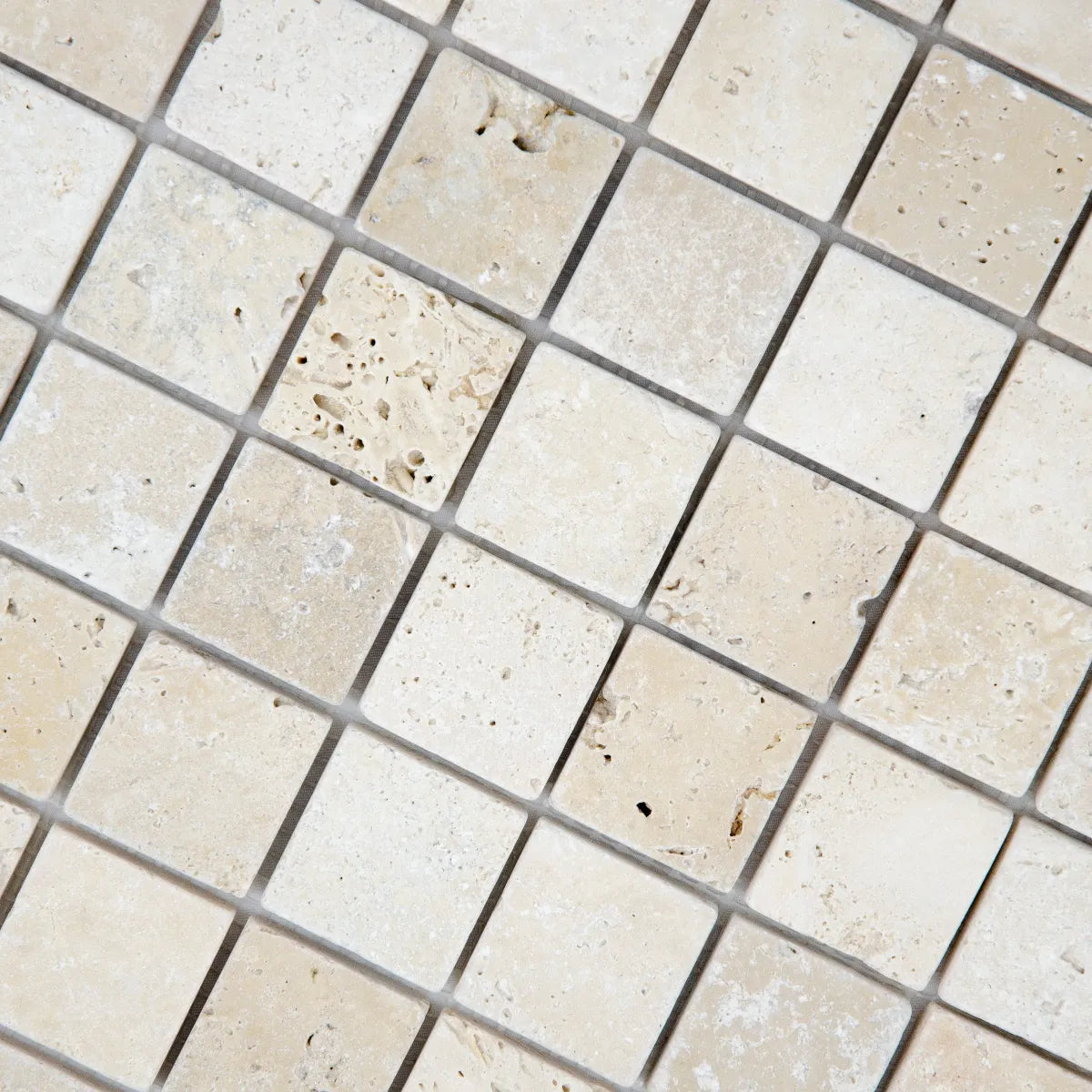Mosaïque travertin ivoire relief perspective composition carreaux