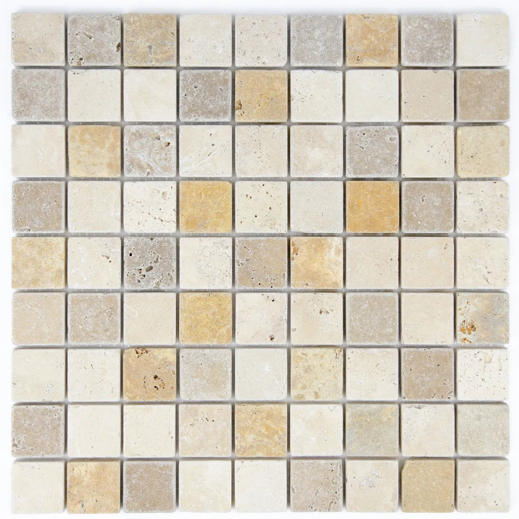 Mosaïque travertin mix couleurs 3,2x3,2 cm vue principale multicolore