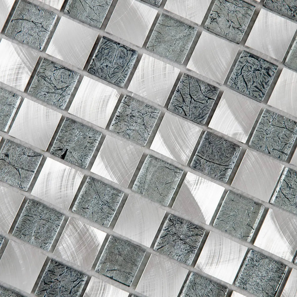 Mosaïque verre et aluminium argent haut