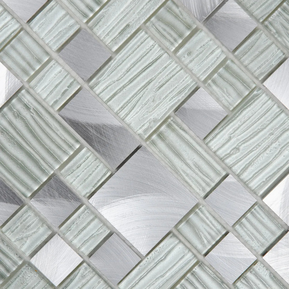 Mosaïque en verre et aluminium blanc et gris perspective