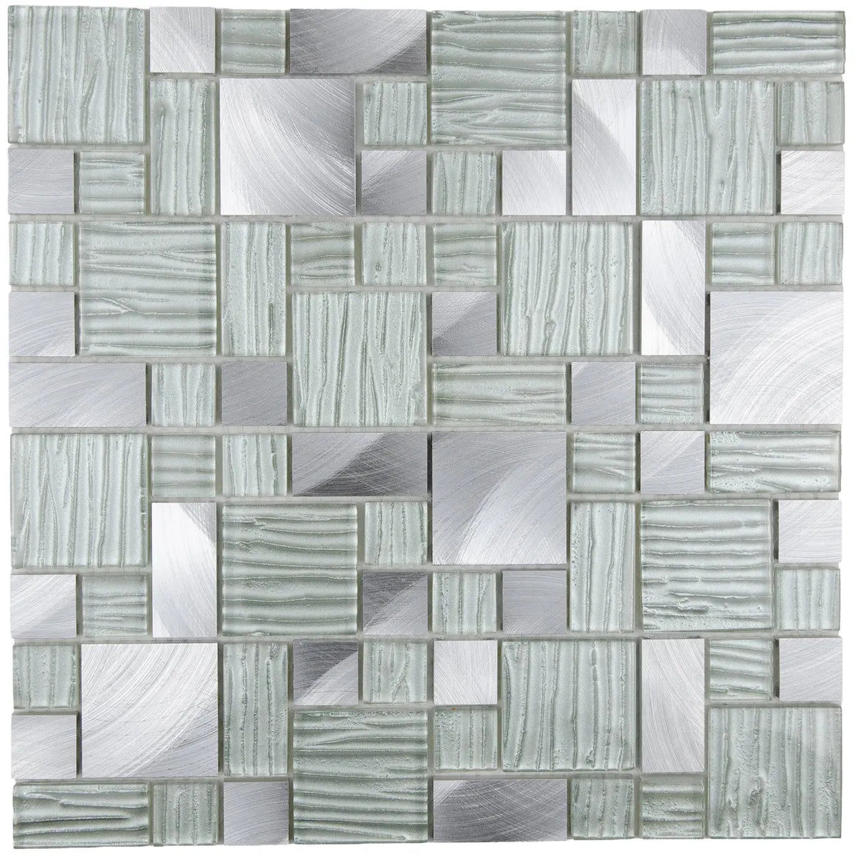 Mosaïque en verre et aluminium blanc et gris