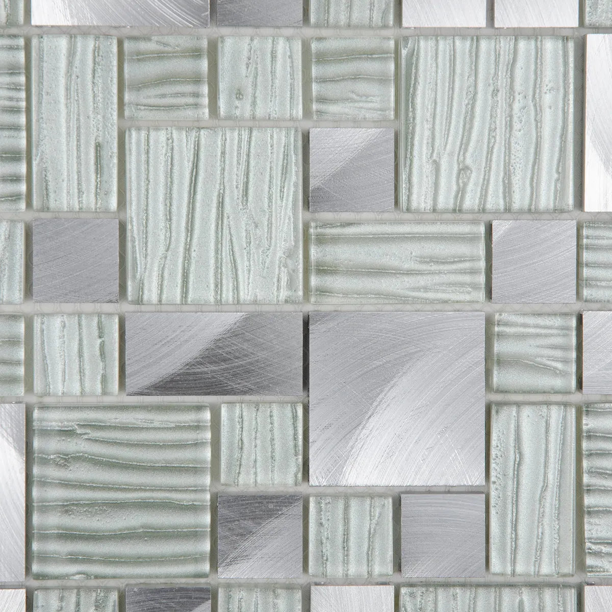 Mosaïque en verre et aluminium blanc et gris zoom