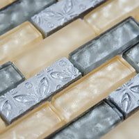 Mosaïque barrette verre gris et jaune détails