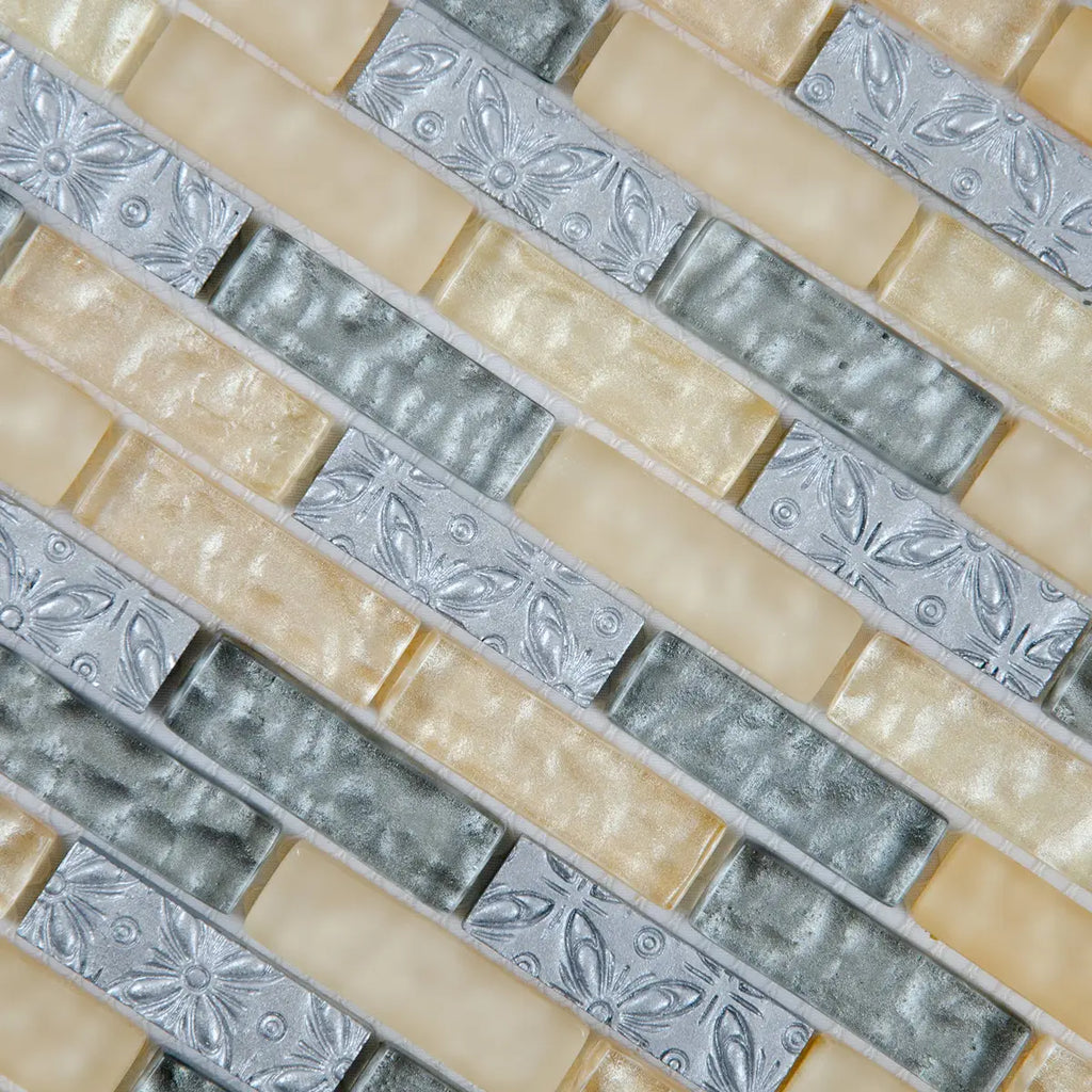 Mosaïque barrette verre gris et jaune perspective