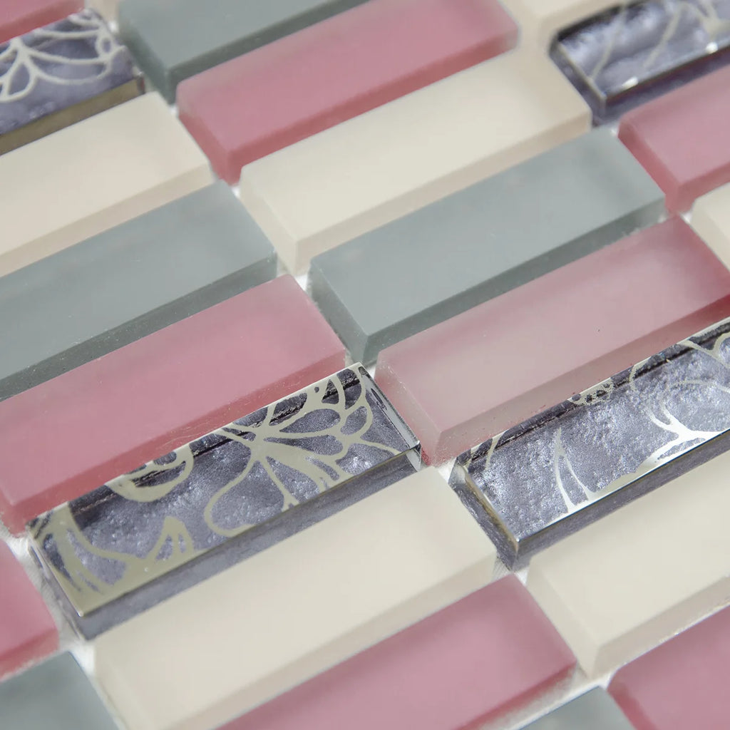 Mosaïque en verre format barrette mauve perspective