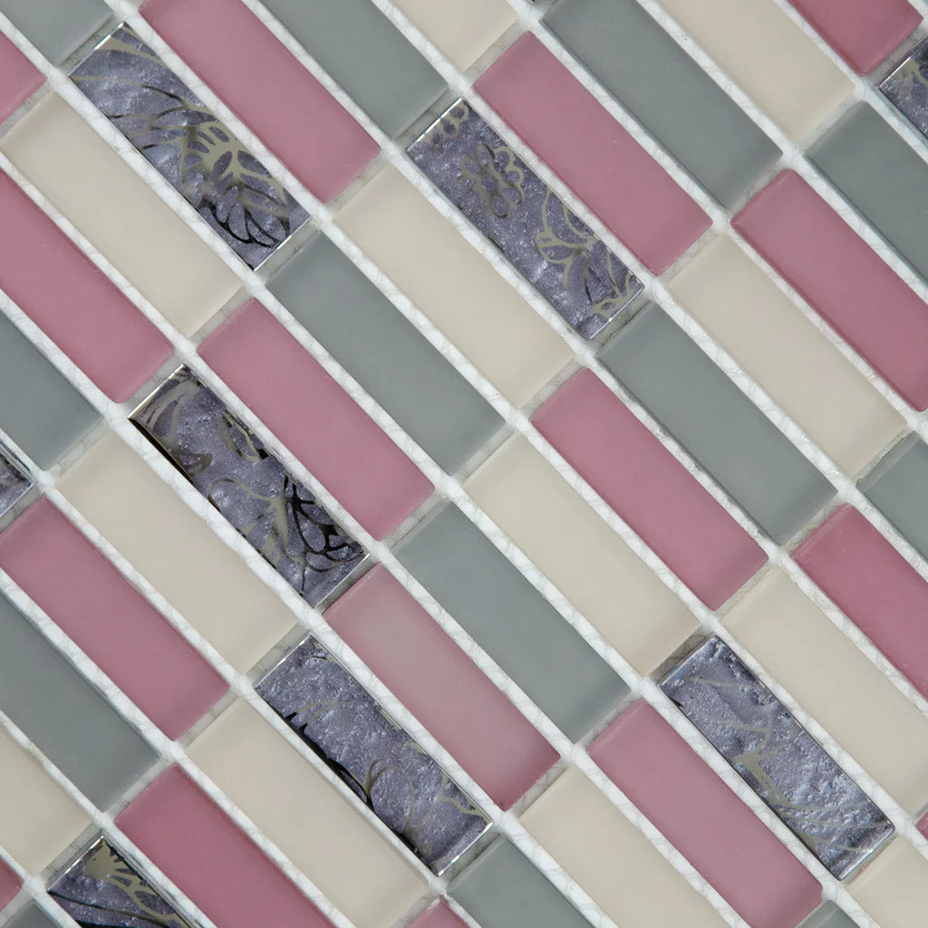 Mosaïque en verre format barrette mauve perspective zoom