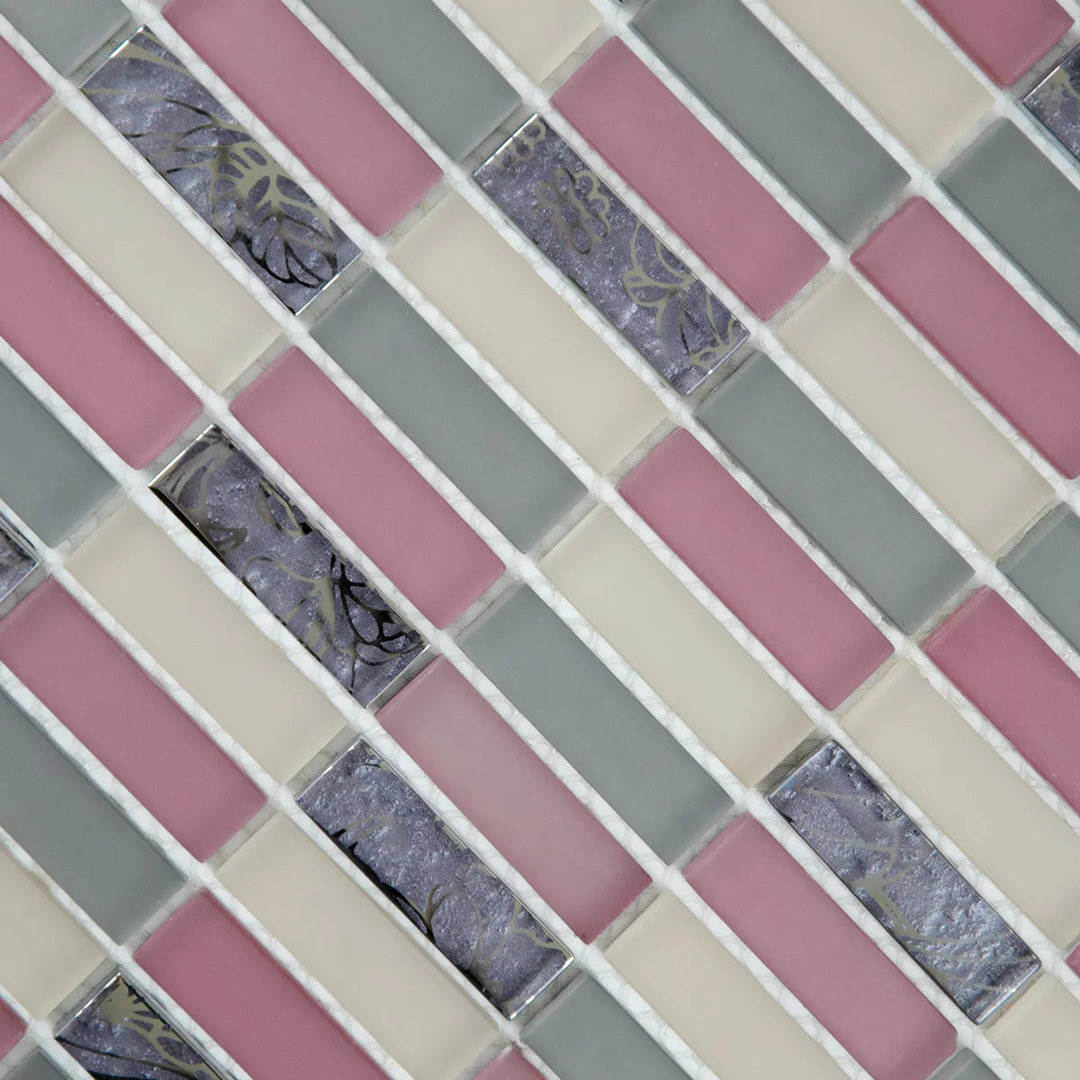 Mosaïque en verre format barrette mauve perspective zoom
