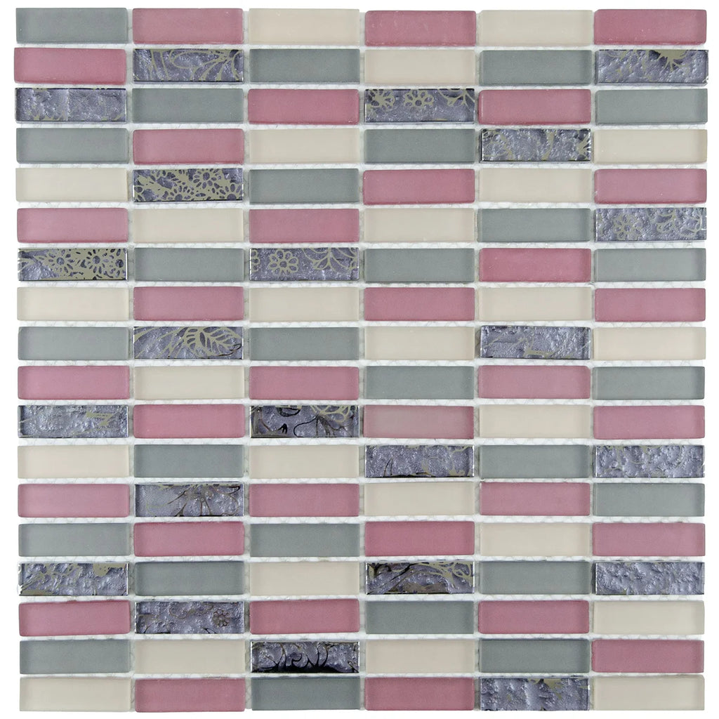 Mosaïque en verre format barrette mauve