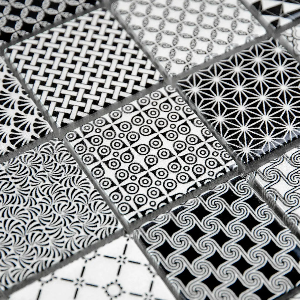 Mosaïque en verre gris et noir motif perspective