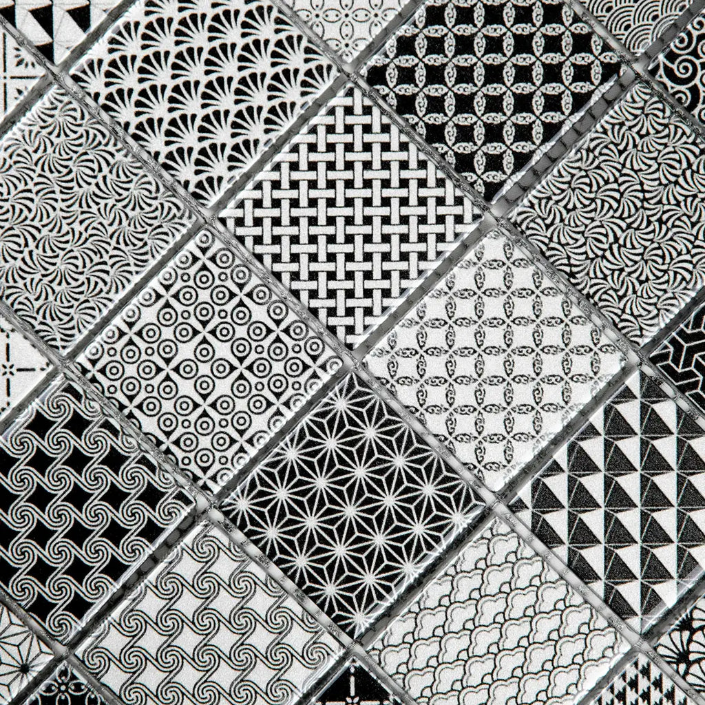 Mosaïque en verre gris et noir motif perspective zoom
