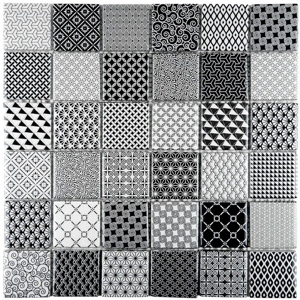 Mosaïque en verre gris et noir motif