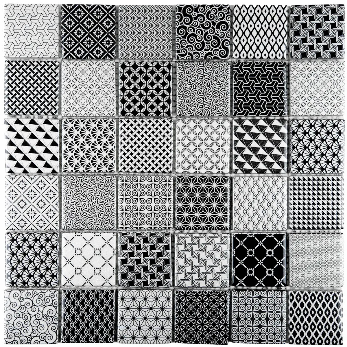 Mosaïque en verre gris et noir motif