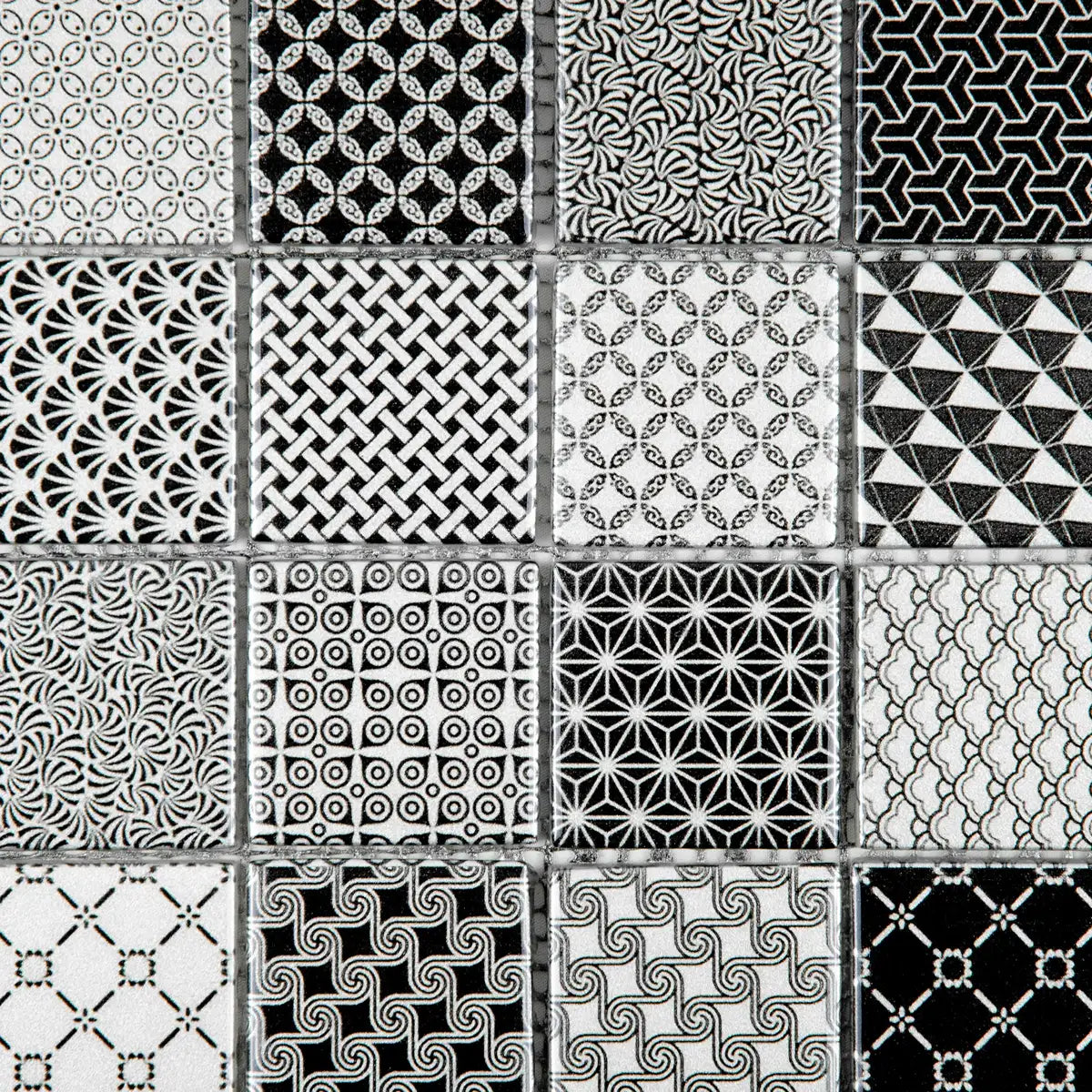 Mosaïque en verre gris et noir motif zoom
