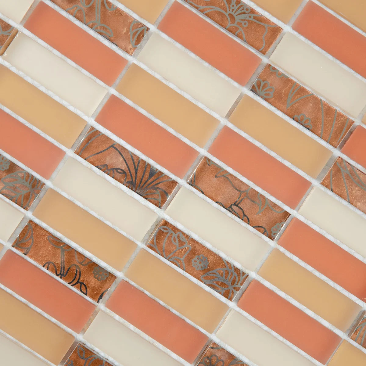 Mosaïque en verre orange format barrette matiere
