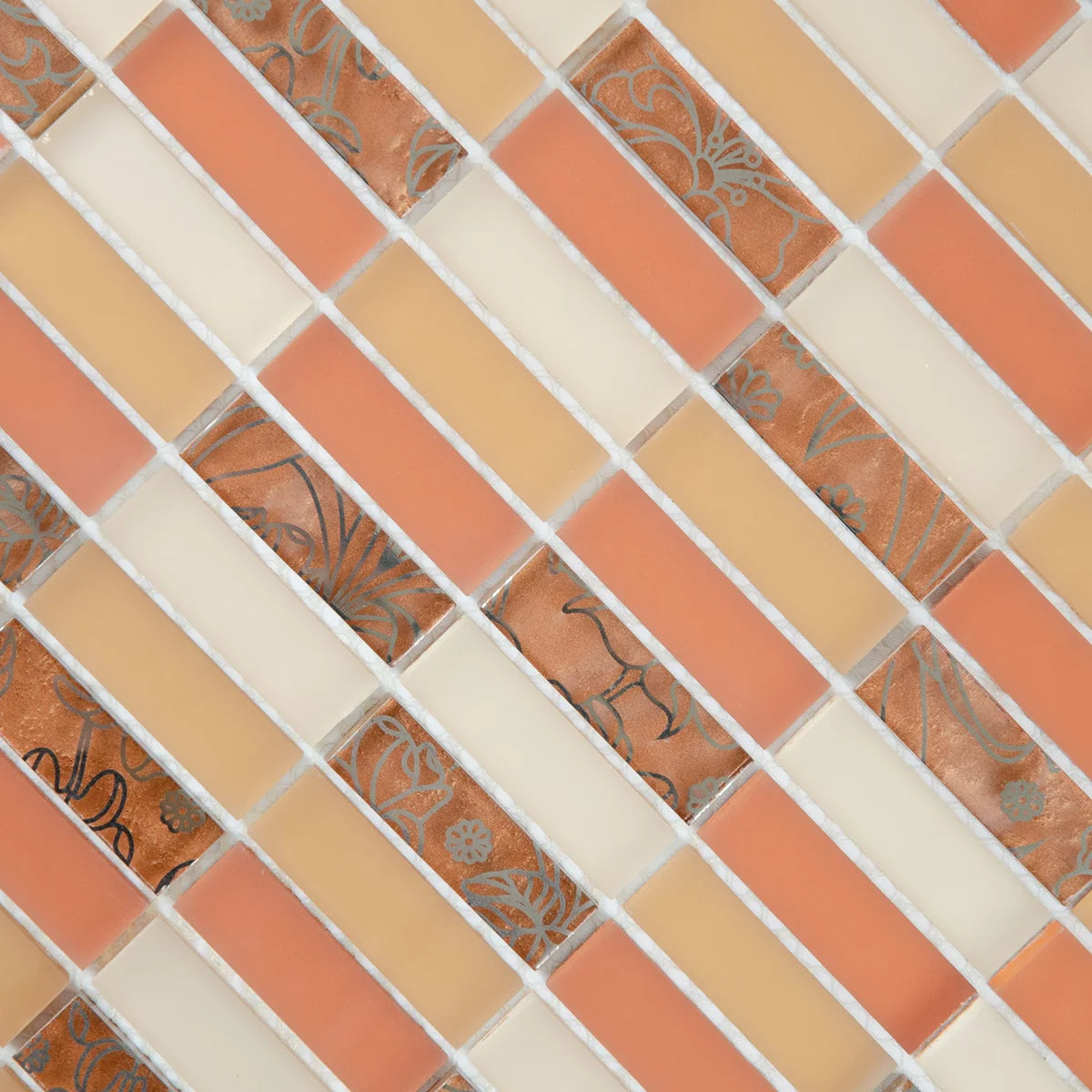 Mosaïque en verre orange format barrette perspective