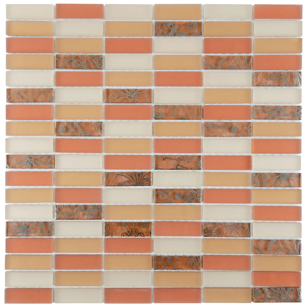 Mosaïque en verre orange format barrette