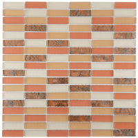 Mosaïque en verre orange format barrette